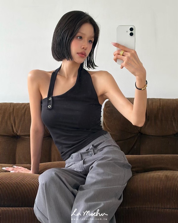 雙扣掛脖美背棉質背心